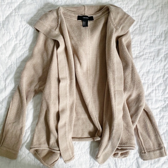 Forever 21 Knit Hooded Open Cardigan Tan Medium - Picture 6 of 11